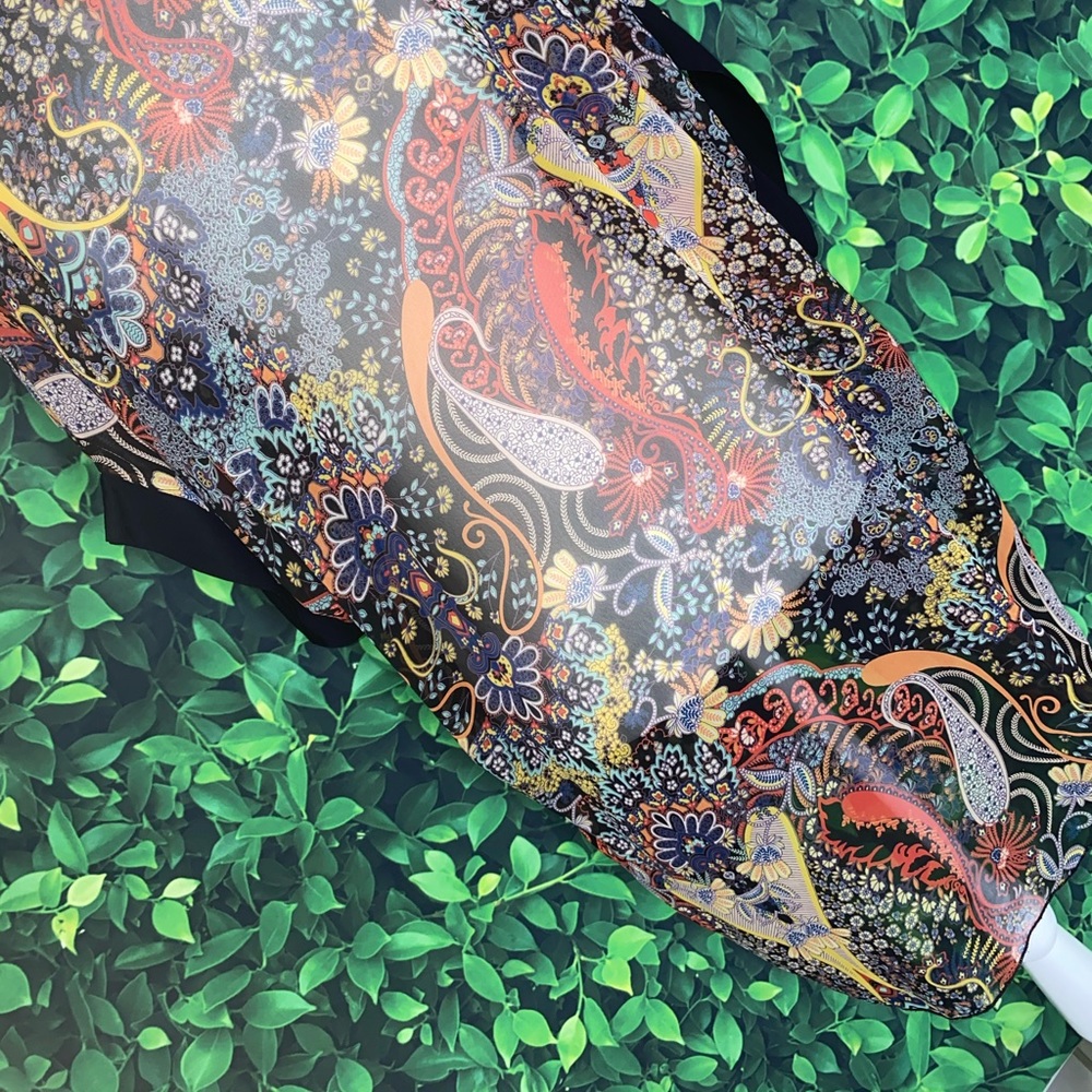 Love Culture Sheer Paisley Kimono Duster Cover Up Black Multicolor, Size M - Picture 4 of 4